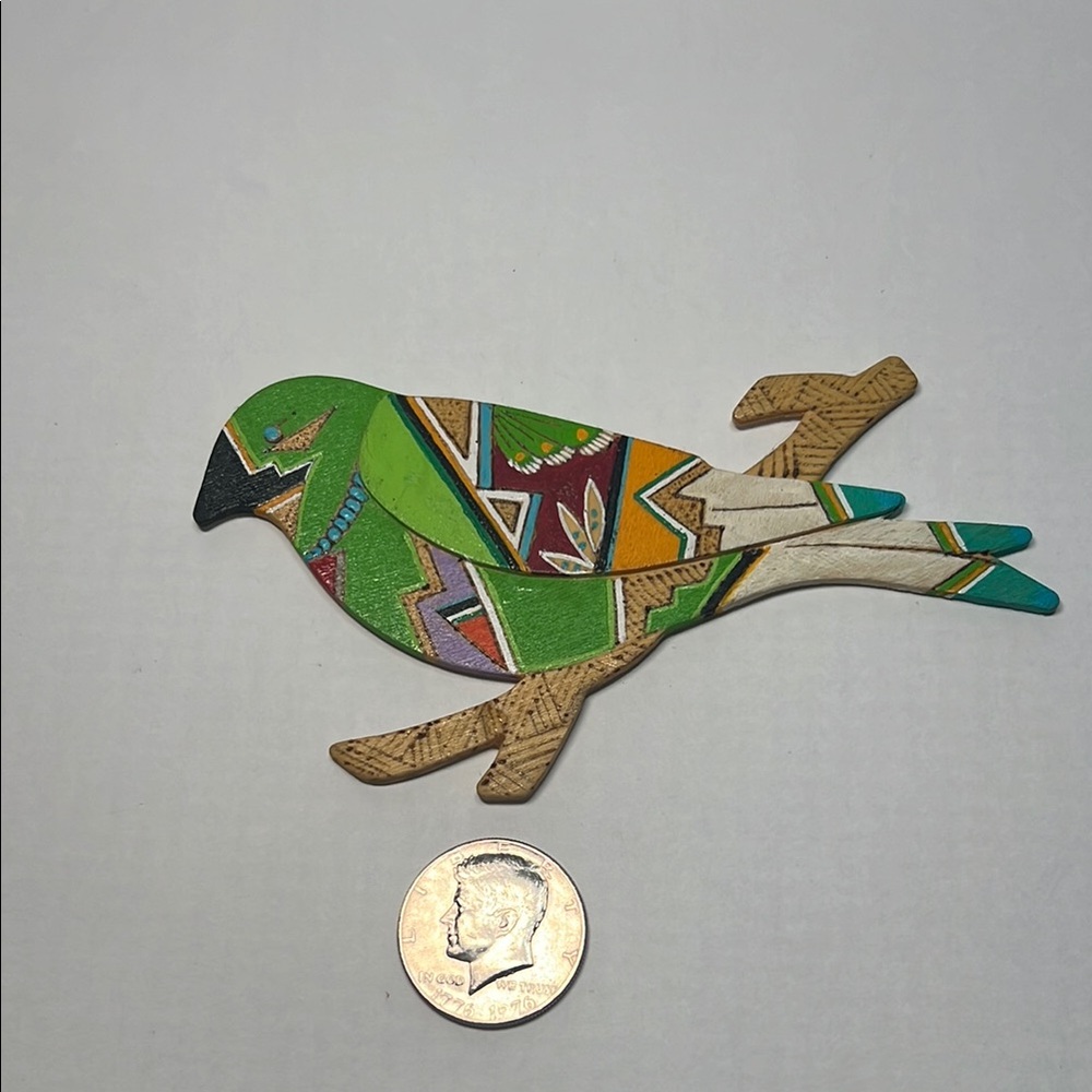 Colorful Wooden Parrot magnet.